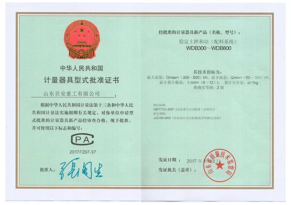 Κίνα Shandong Beian Heavy Industry Co.,Ltd Πιστοποιήσεις